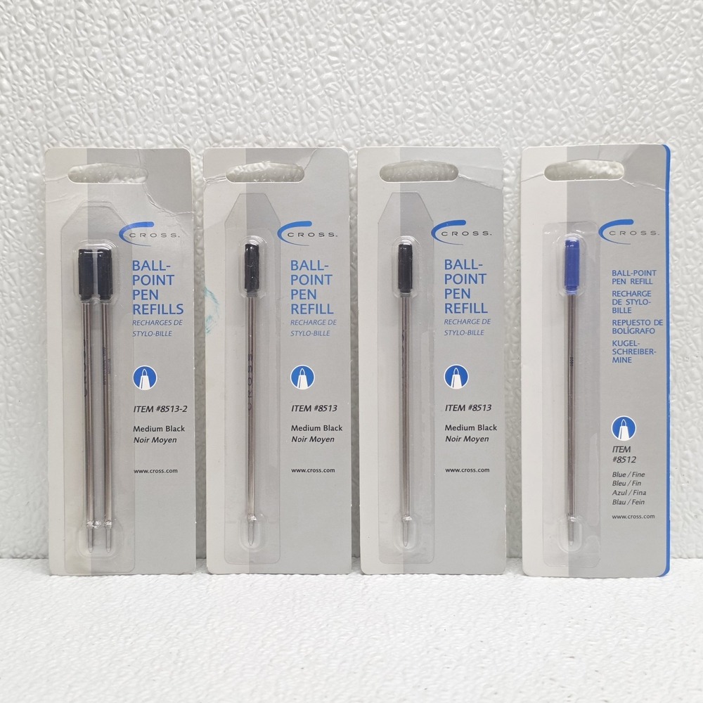 Cross 8512 8513 Ballpoint Pen Refills Blue & Black Ink Mixed Lot Of 4 NOS